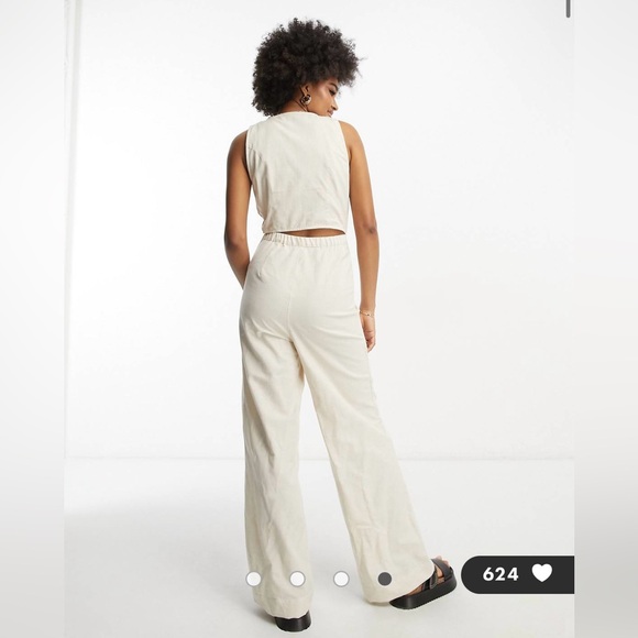 ASOS DESIGN Tall linen look button through jumpsuit in oatmeal white - Picture 2 of 4